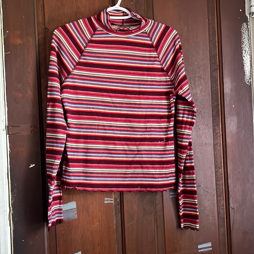 SO Brand Mock-neck Striped Long Sleeve Top